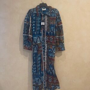 NWT Bohemian Blue and Brown Maxi Dress